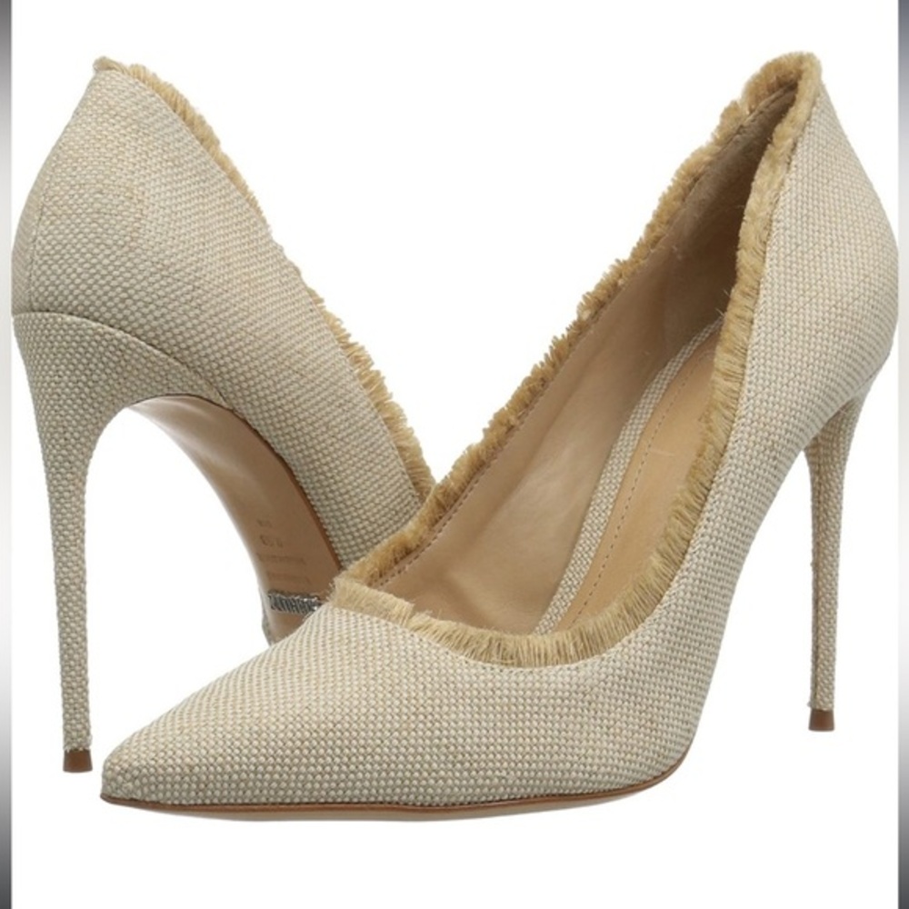 SCHUTZ Beige Frayed Pointed-Toe Stiletto Pumps